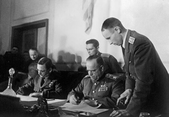 Signing of German Unconditional Surrender Act. Photocopy