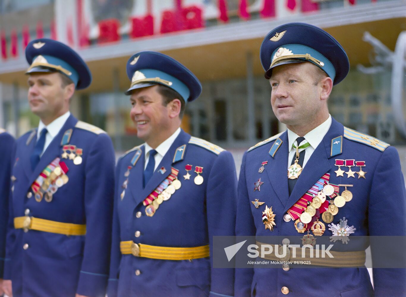 Cosmonauts Vladimir Shatalov, Pavel Popovich and Alexei Leonov