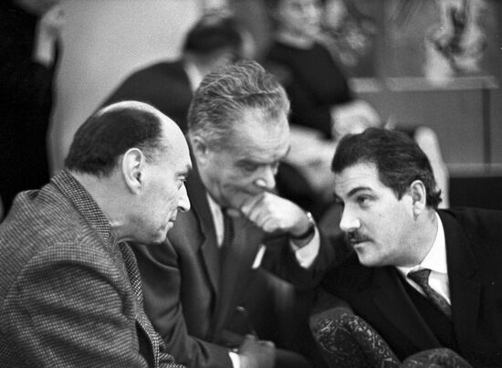 Soviet film directors Yuly Raizman, Mark Donskoi and Grigory Chukhrai