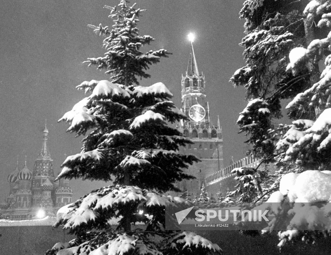 SPASSKAYA (SAVIOR) TOWER ST. BASIL CATHEDRAL FIR-TREES MOSCOW 