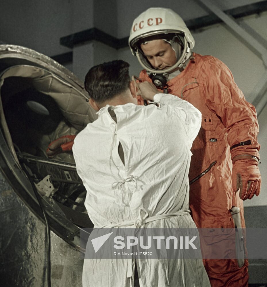Pavel Popovich Tries on Spacesuit