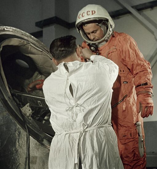 Pavel Popovich Tries on Spacesuit