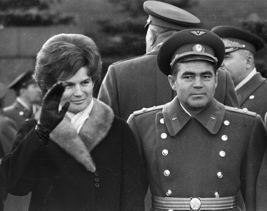 Valentina Tereshkova and Andriyan Nikolayev on Moscow's Red Square