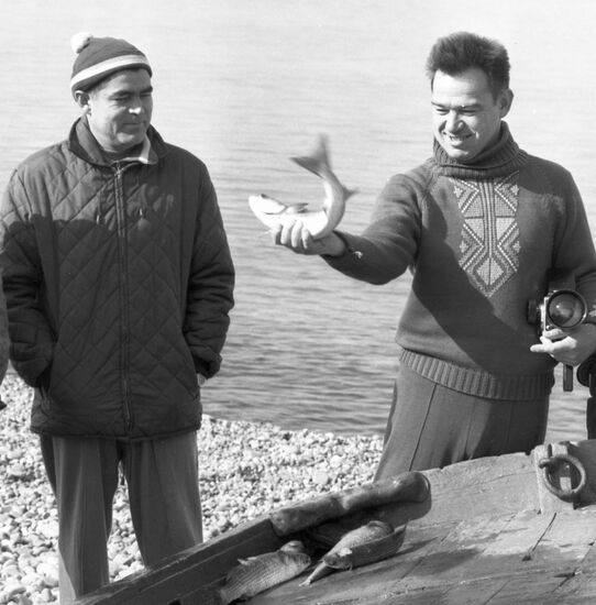 Georgy Grechko and Andriyan Nikolayev after successful fishing spree