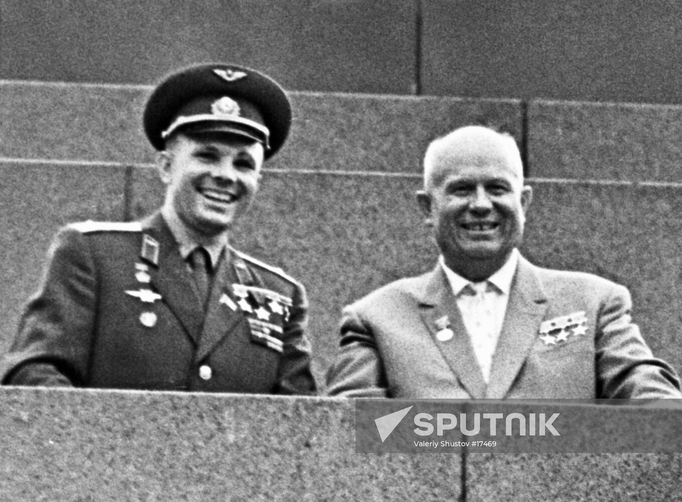 Gagarin and Khrushchev on the Lenin mausoleum