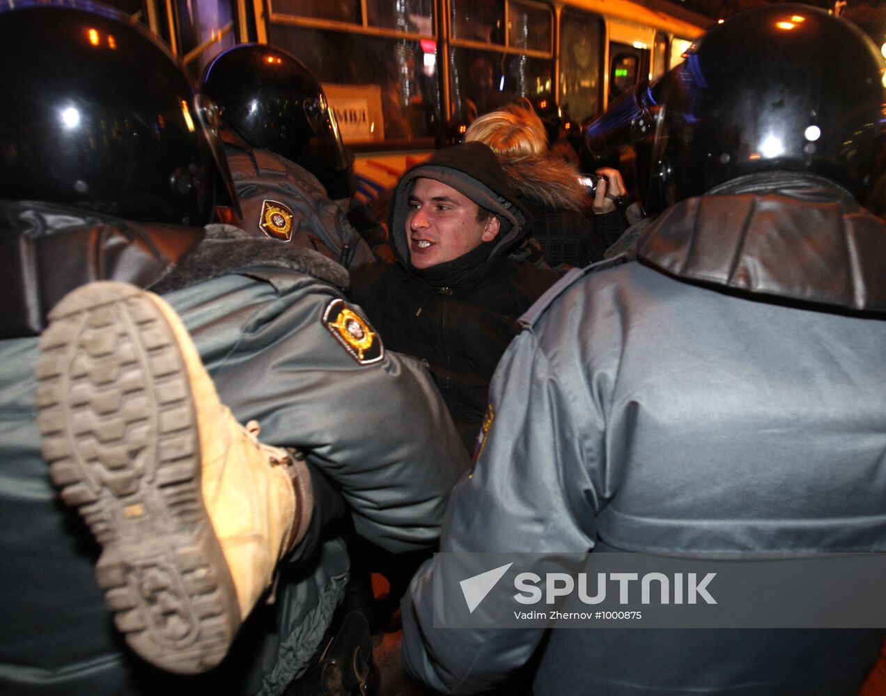 Protest rally at Gostinny Dvor metro station in St. Petersburg