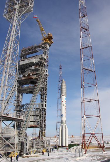 Proton M missile transported to Baikonur launchpad
