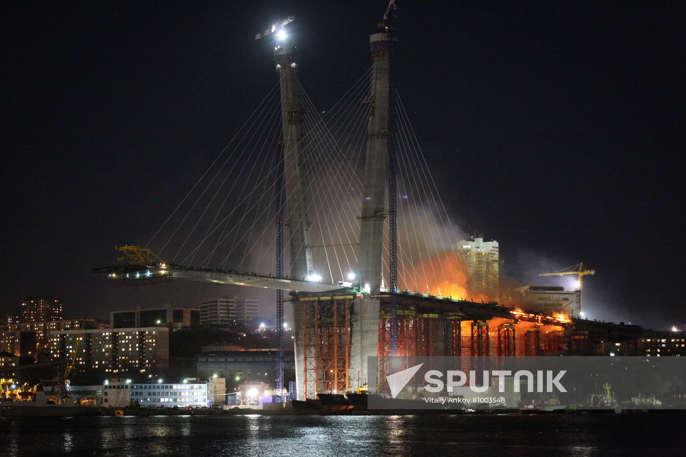 Bridge constructed in Vladivostok on fire