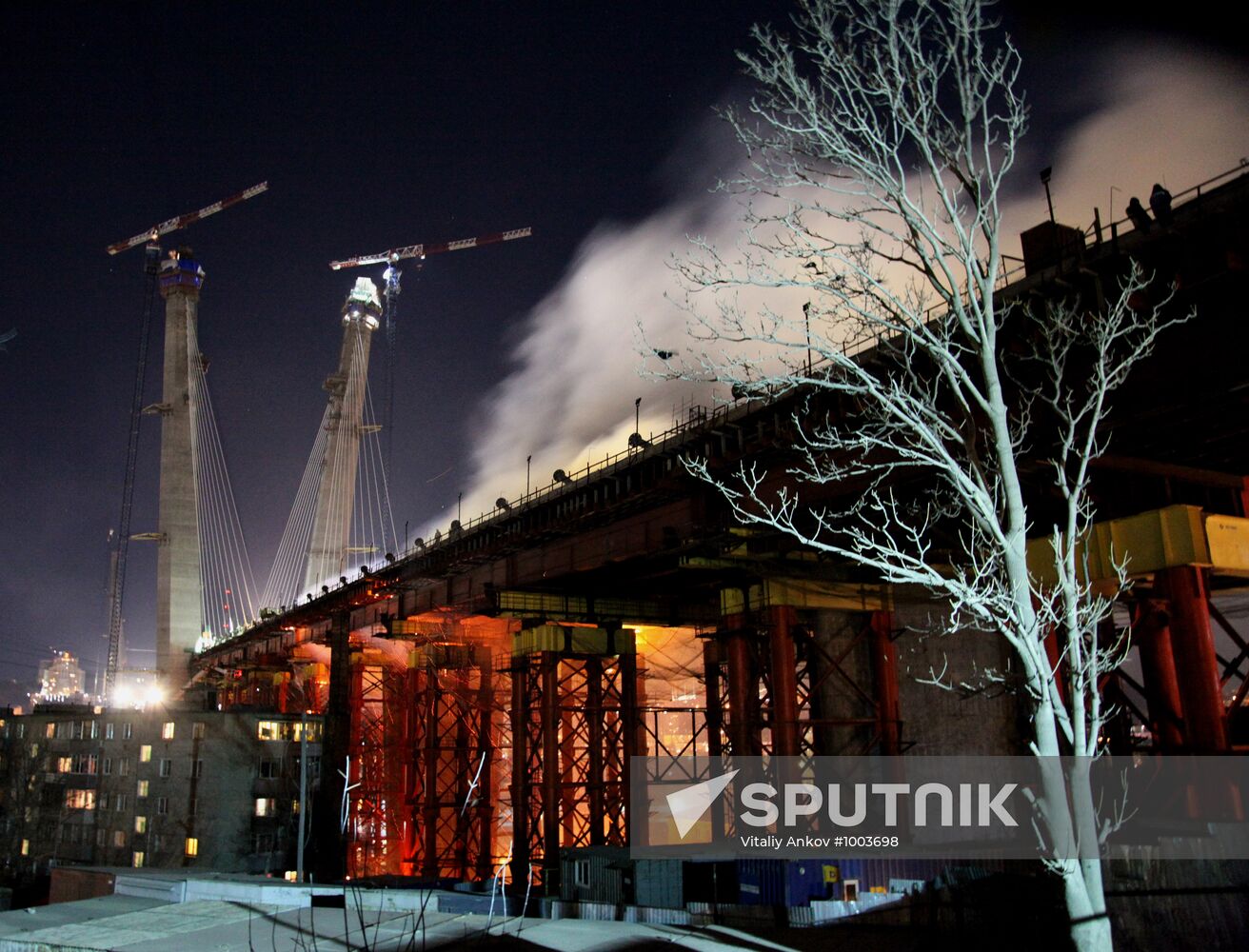 Bridge constructed in Vladivostok on fire