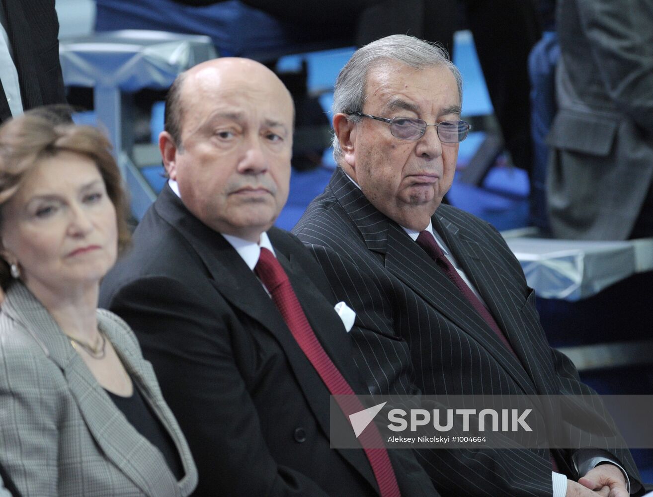 From right to left: Politicians, former Ministers of Foreign Affairs Yevgeny Primakov and Igor Ivanov listening to Prime Minister Vladimir Putin during the annual Q&A session, 'A Conversation with Vladimir Putin: Continued', broadcast live by the channels Rossiya 1, Rossiya 24 and radio stations Mayak, Vesti FM and Radio Rossii. Location: Russia, Moscow. Author: Aleksey Nikolskyi/Sputnik. Q&A session 'A Conversation with Vladimir Putin: Continued'