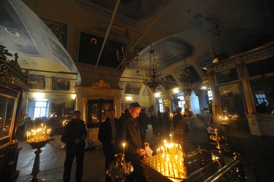 Parishioners in St Nicholas of Myra Church in Khamovniki