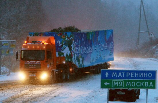 Russia's main Christmas tree on its way to Moscow
