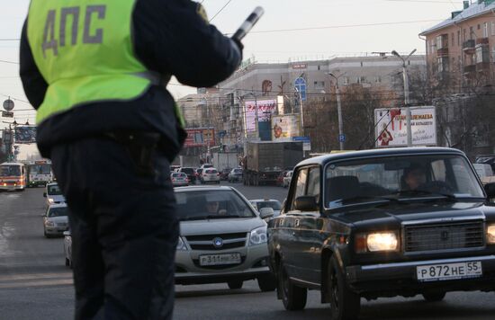 Work of traffic police in Omsk
