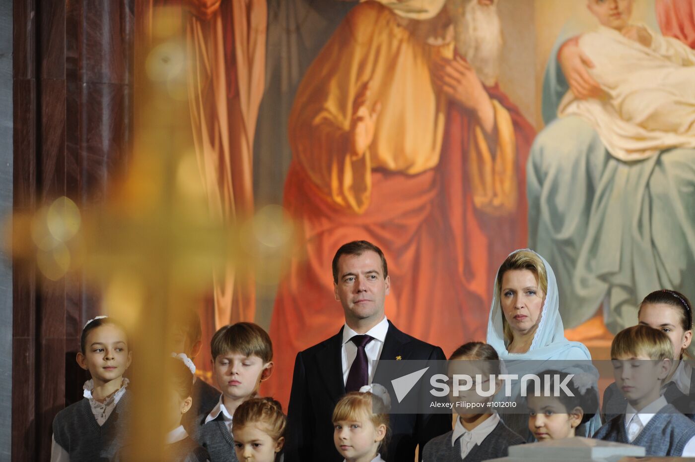 Dmitry Medvedev at Christ the Saviour Cathedral Christmas mass