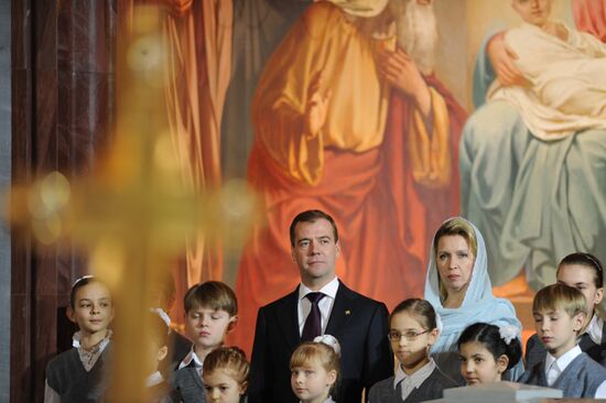Dmitry Medvedev at Christ the Saviour Cathedral Christmas mass
