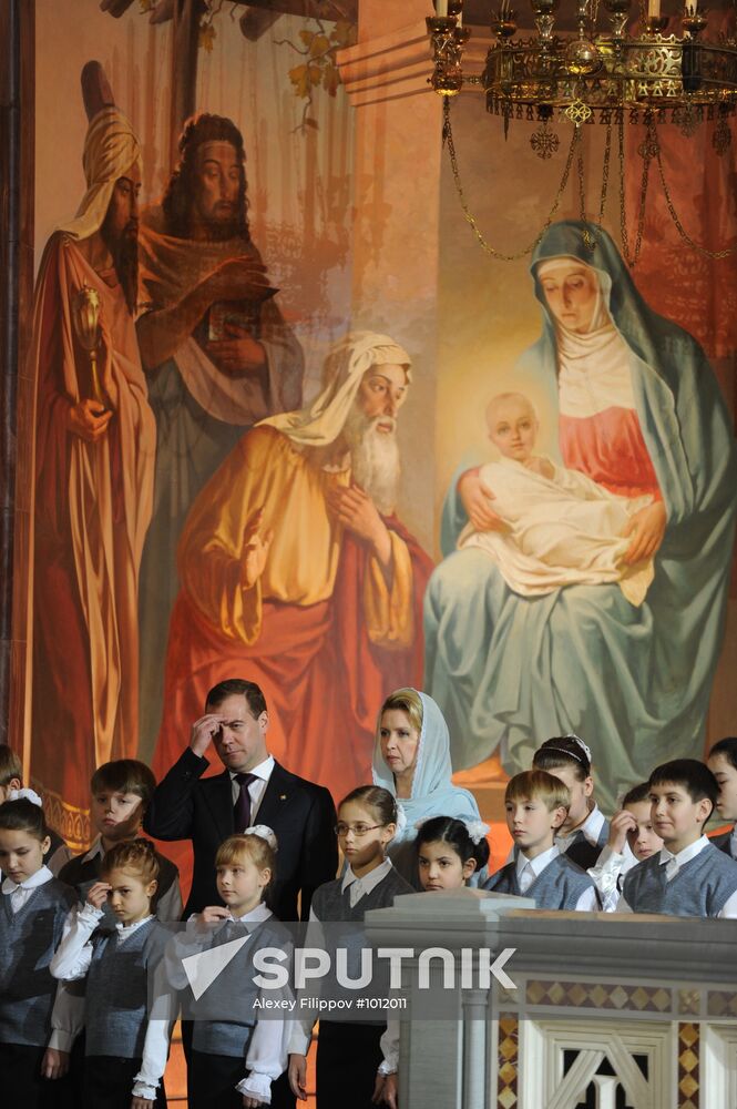 Dmitry Medvedev at Christ the Saviour Cathedral Christmas mass