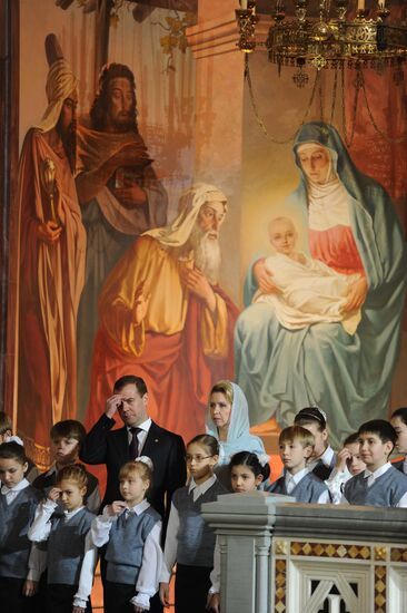 Dmitry Medvedev at Christ the Saviour Cathedral Christmas mass