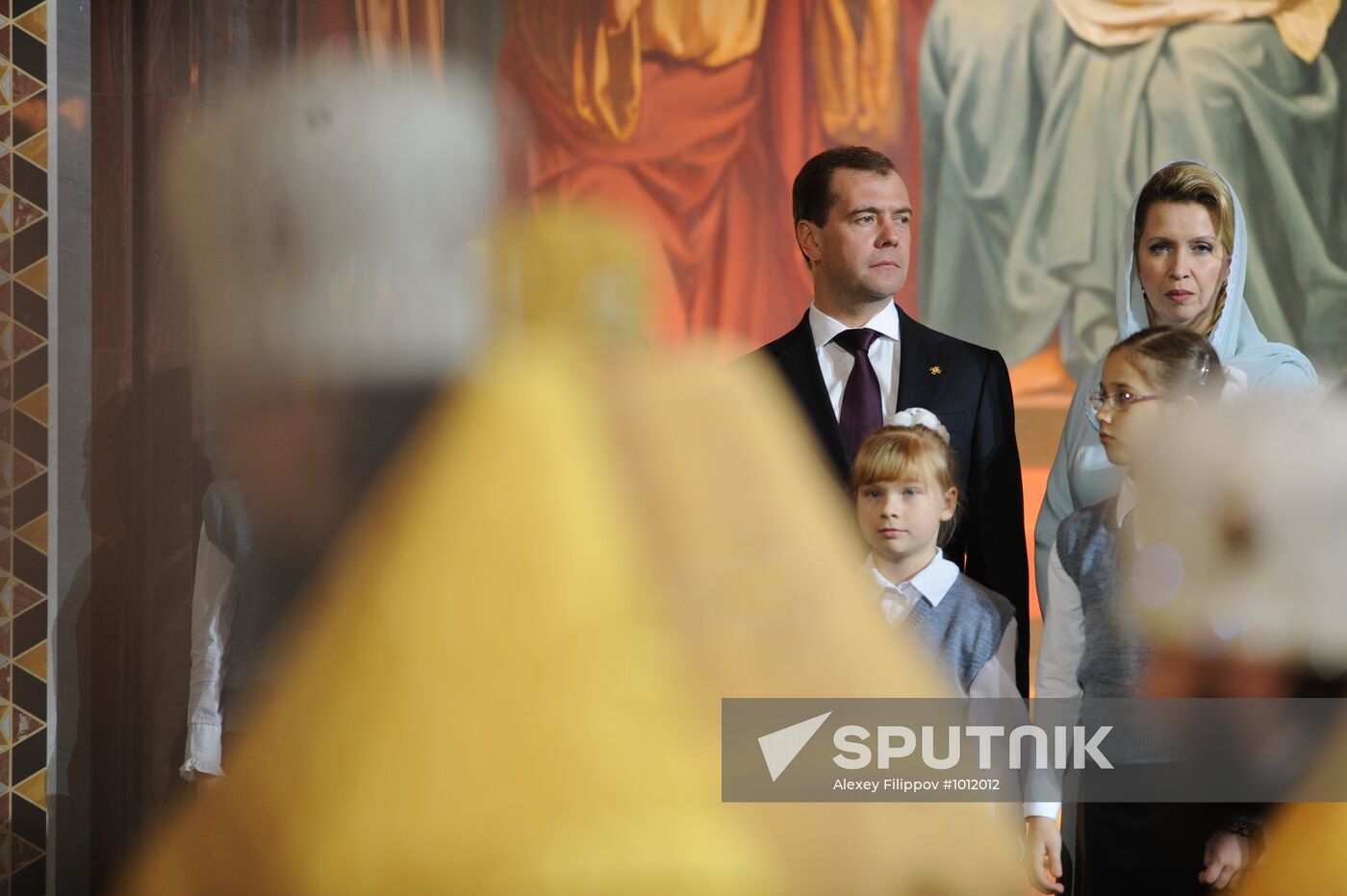 Dmitry Medvedev at Christ the Saviour Cathedral Christmas mass