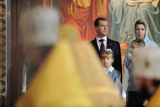 Dmitry Medvedev at Christ the Saviour Cathedral Christmas mass