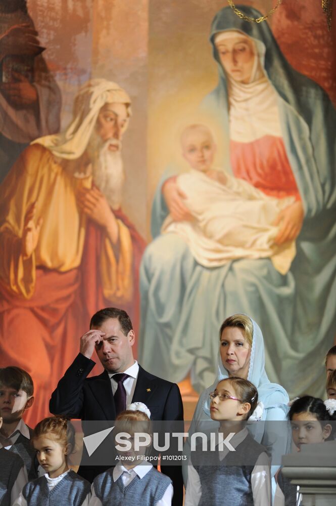 Dmitry Medvedev at Christ the Saviour Cathedral Christmas mass