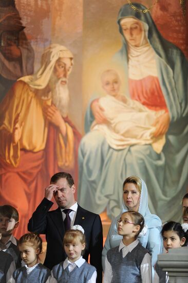 Dmitry Medvedev at Christ the Saviour Cathedral Christmas mass