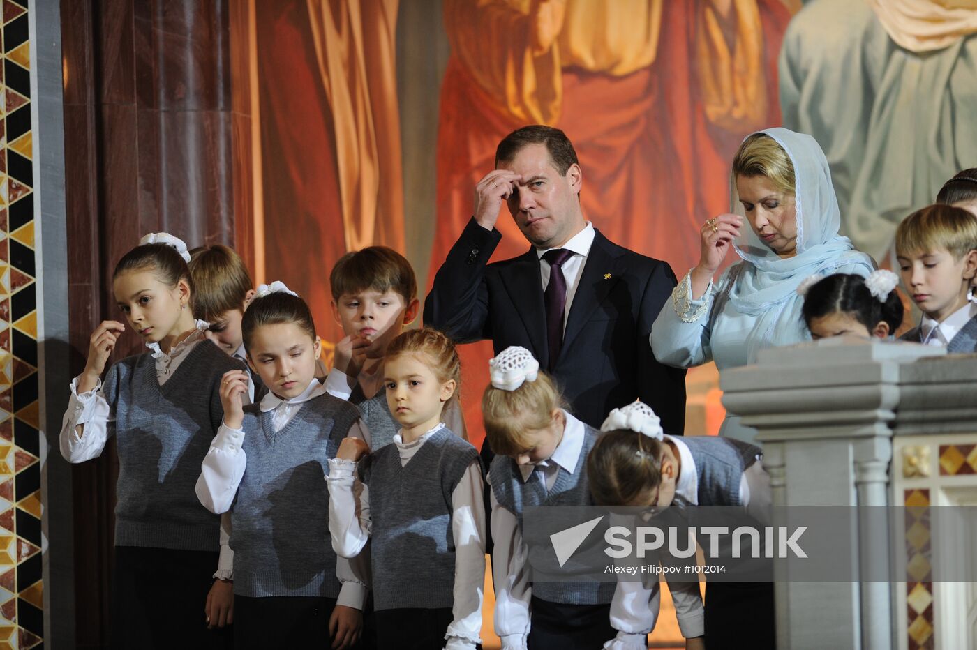 Dmitry Medvedev at Christ the Saviour Cathedral Christmas mass