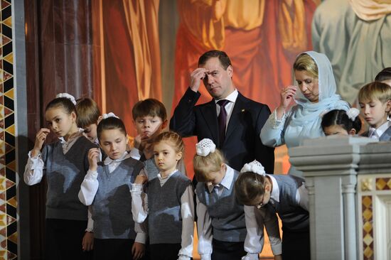 Dmitry Medvedev at Christ the Saviour Cathedral Christmas mass