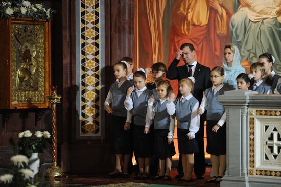 Dmitry Medvedev at Christ the Saviour Cathedral Christmas mass