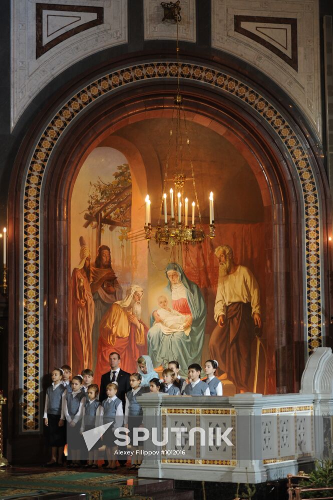 Dmitry Medvedev at Christ the Saviour Cathedral Christmas mass