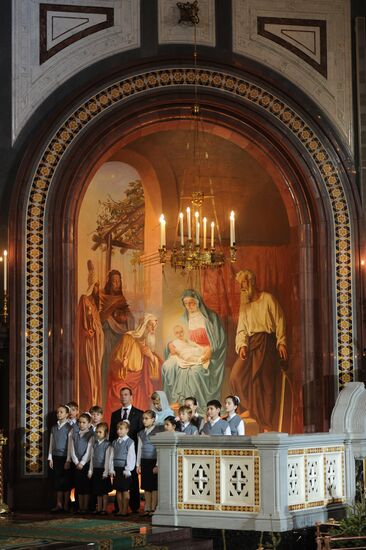 Dmitry Medvedev at Christ the Saviour Cathedral Christmas mass