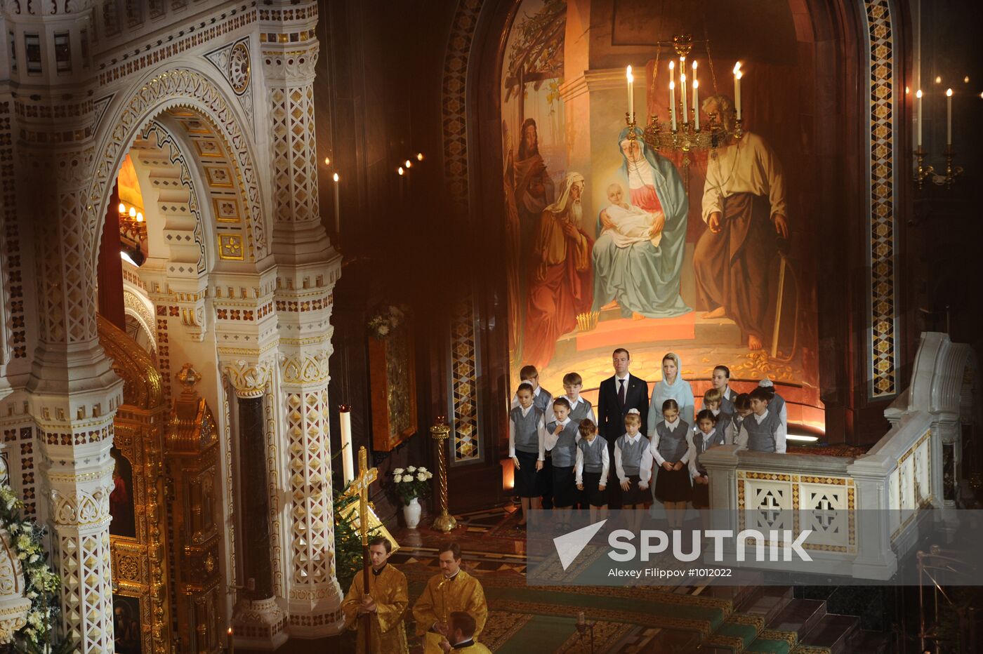 Dmitry Medvedev at Christ the Saviour Cathedral Christmas mass