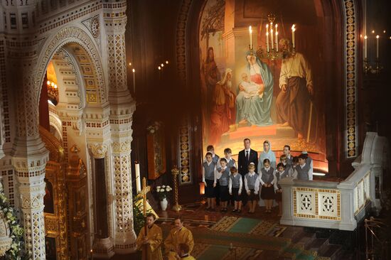 Dmitry Medvedev at Christ the Saviour Cathedral Christmas mass