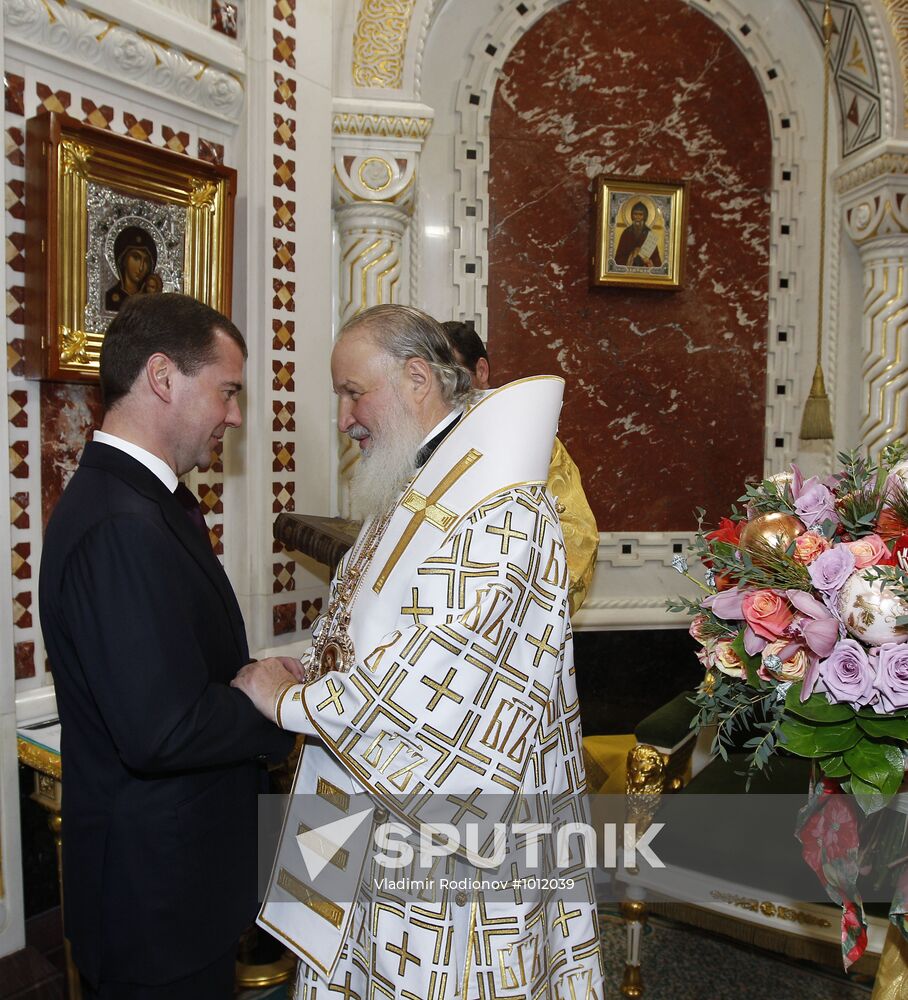 Dmitry Medvedev at Christ the Saviour Cathedral Christmas mass