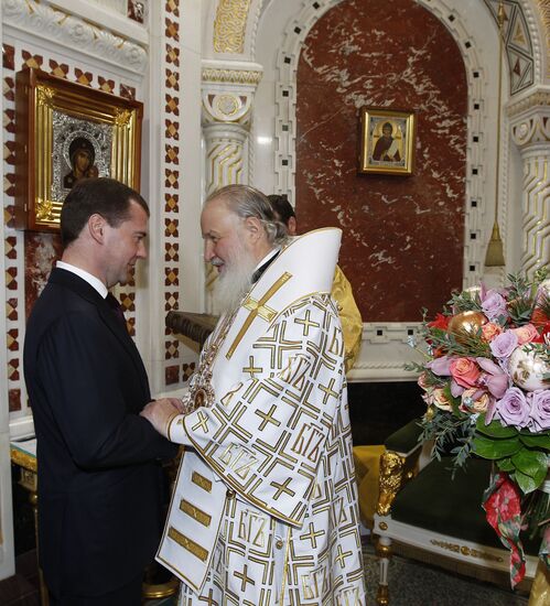 Dmitry Medvedev at Christ the Saviour Cathedral Christmas mass