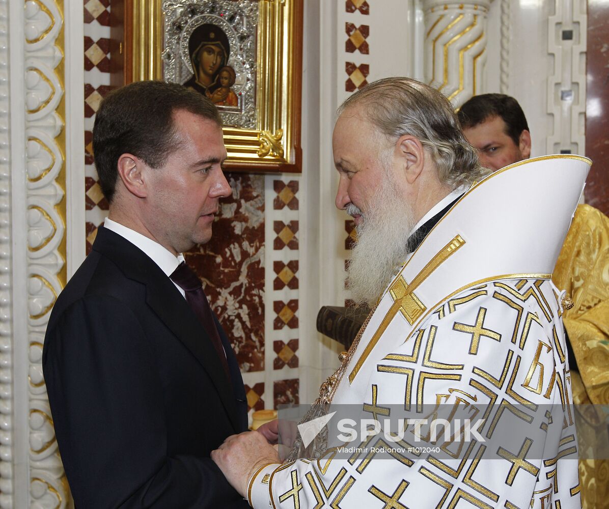 Dmitry Medvedev at Christ the Saviour Cathedral Christmas mass