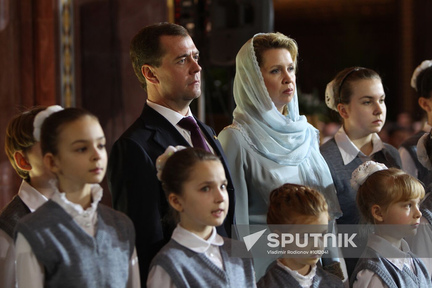 Dmitry Medvedev at Christ the Saviour Cathedral Christmas mass