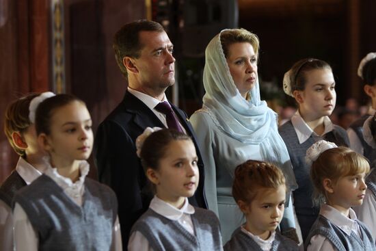 Dmitry Medvedev at Christ the Saviour Cathedral Christmas mass