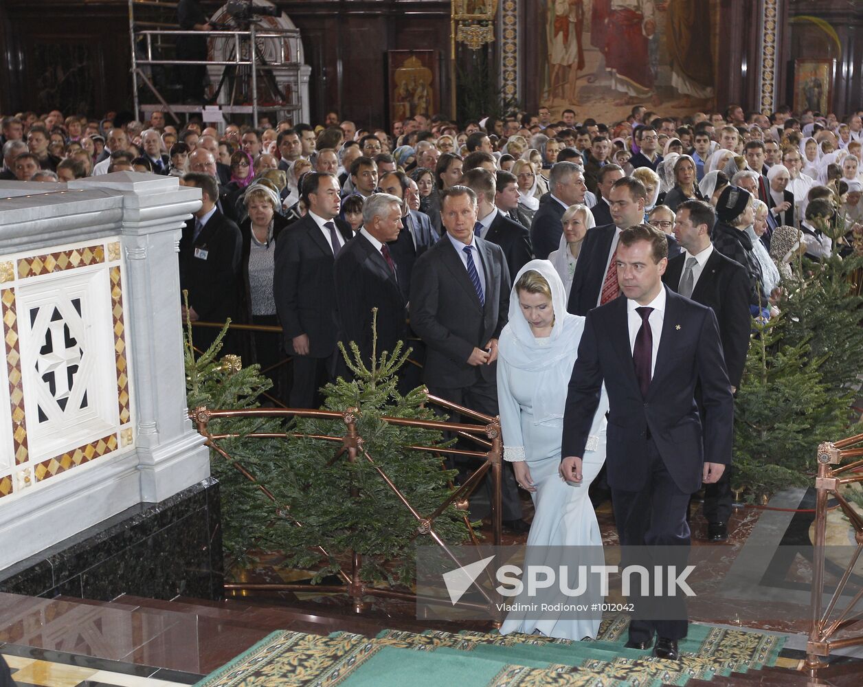Dmitry Medvedev at Christ the Saviour Cathedral Christmas mass