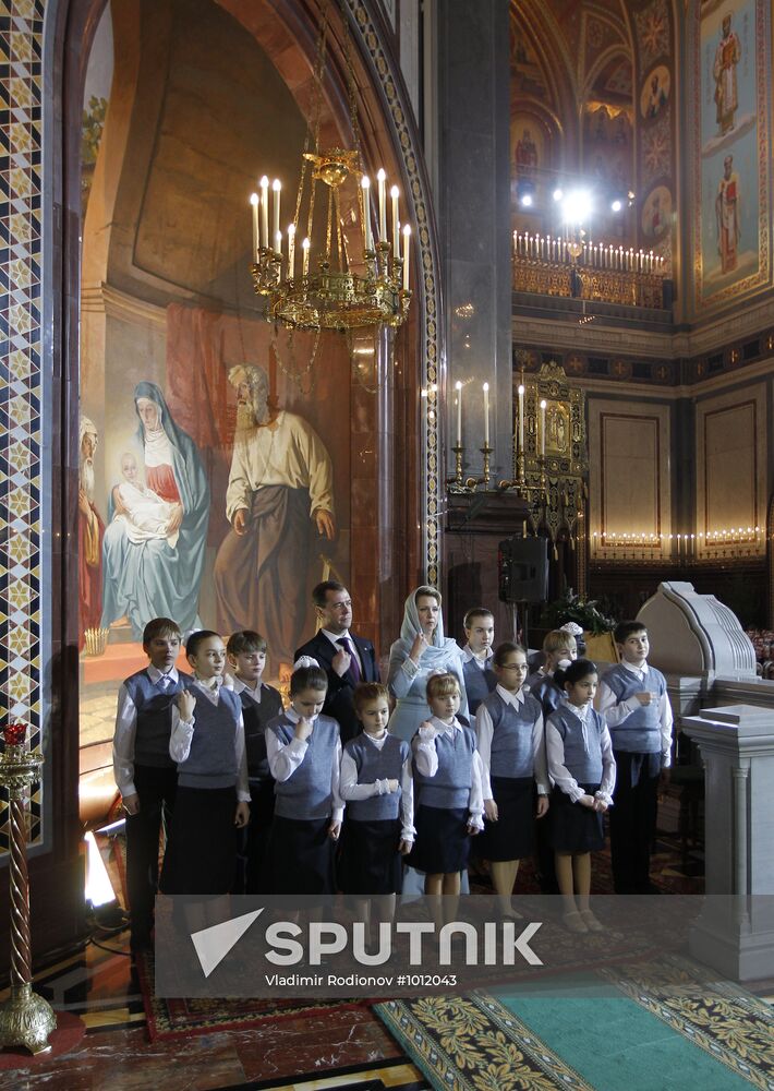 Dmitry Medvedev at Christ the Saviour Cathedral Christmas mass