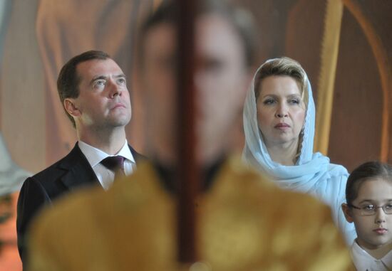 Dmitry Medvedev at Christ the Saviour Cathedral Christmas mass