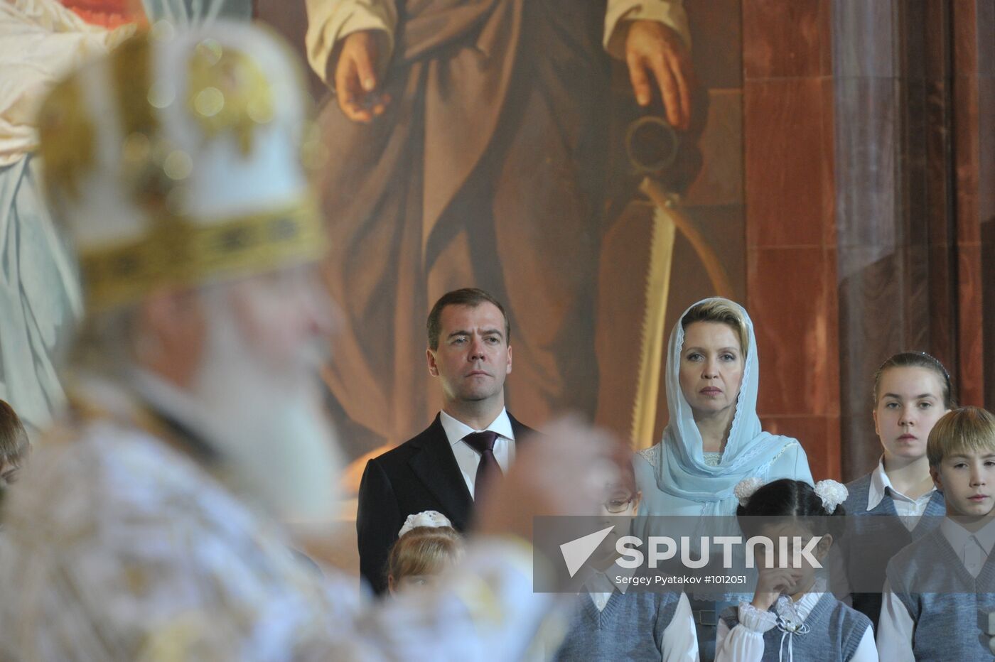 Dmitry Medvedev at Christ the Saviour Cathedral Christmas mass