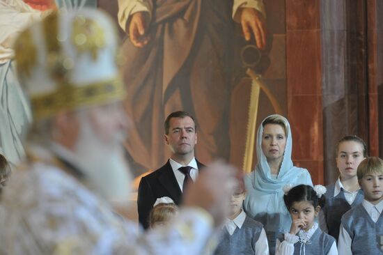 Dmitry Medvedev at Christ the Saviour Cathedral Christmas mass