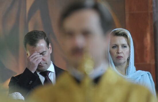 Dmitry Medvedev at Christ the Saviour Cathedral Christmas mass