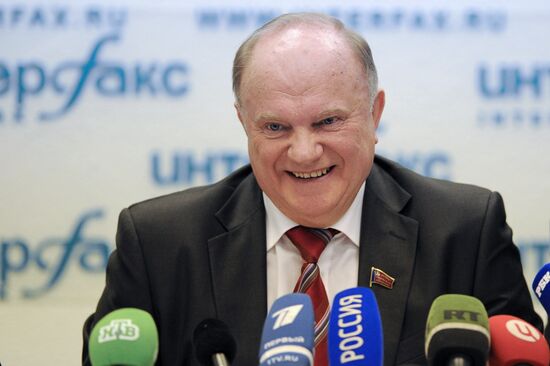 Russian presidential hopeful Gennady Zyuganov's news conference