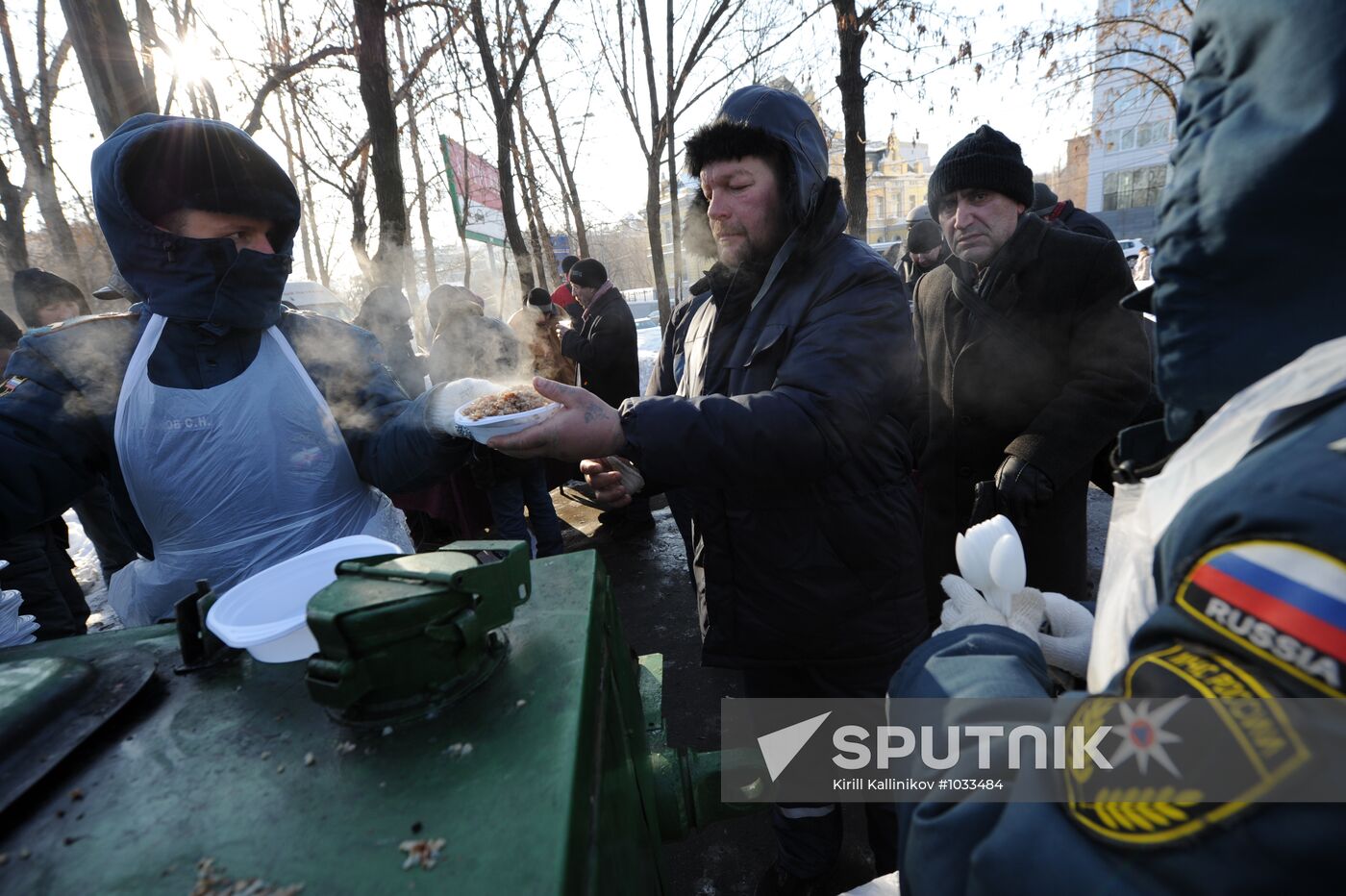 Distributing food to the homeless