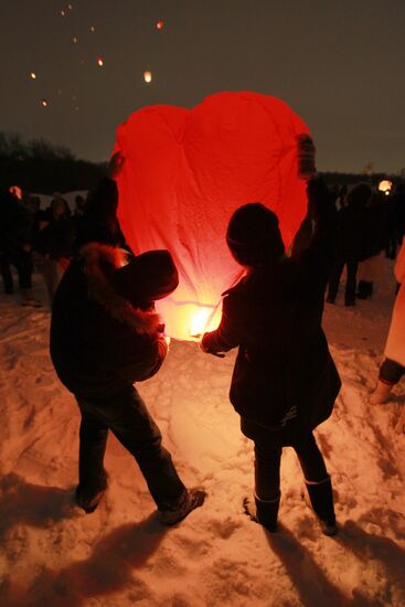 Lighting celestial lanterns to mark St. Valentine's Day