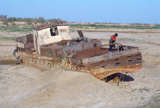 Wreckage of ships in the desert