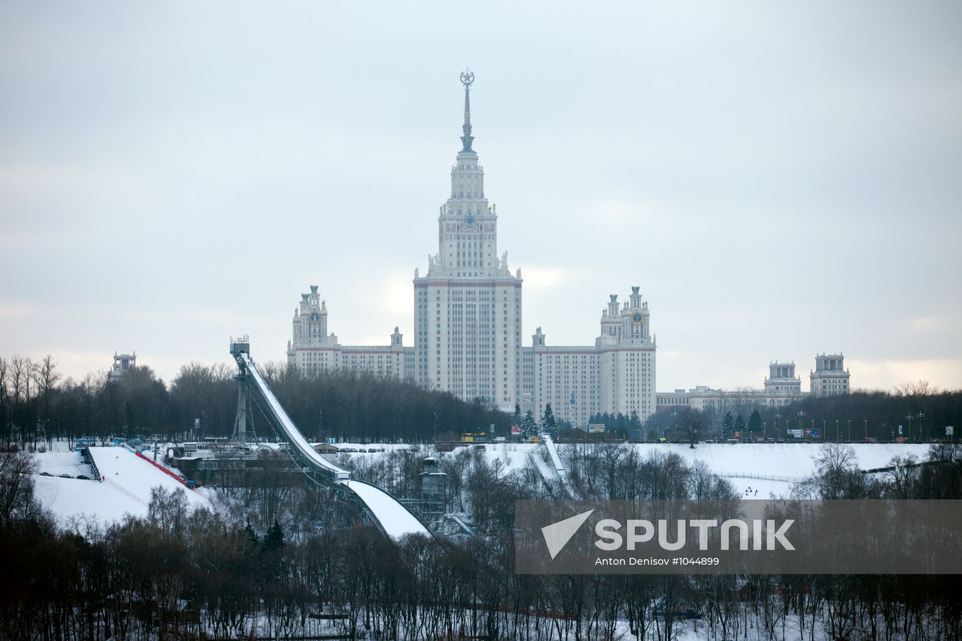 Ski jump in Sparrow Hills and main building of MGU