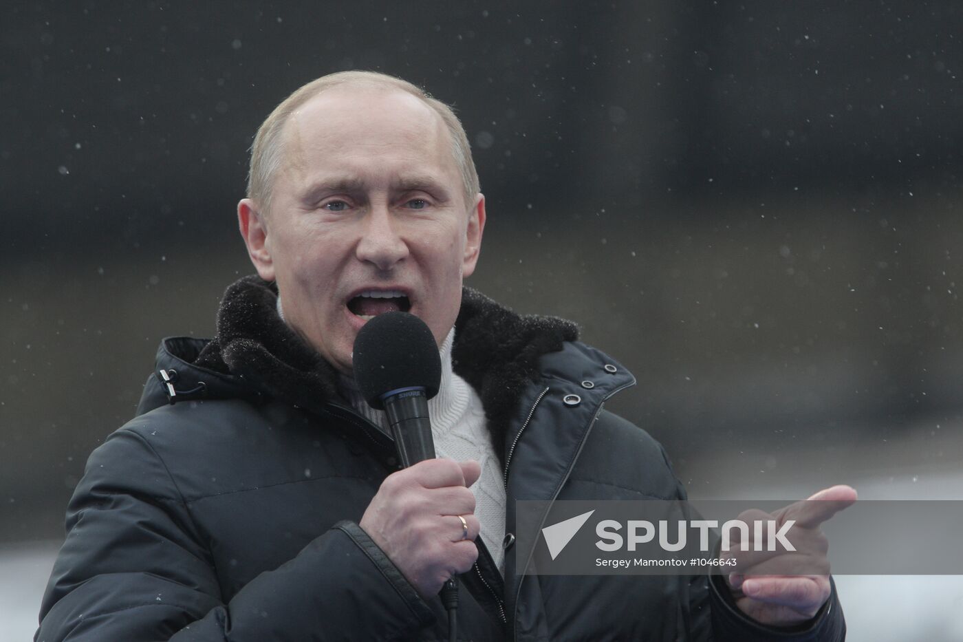 Vladimir Putin speaks to supporters at "Defend the Nation!"rally