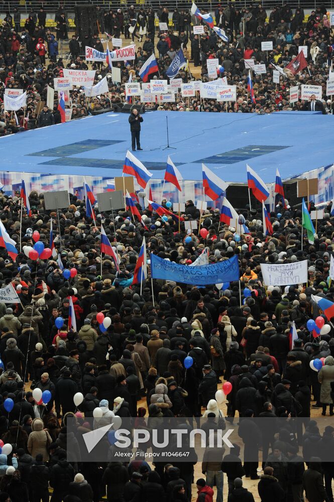 Putin speaks to his supporters at "Defend the Nation!" rally